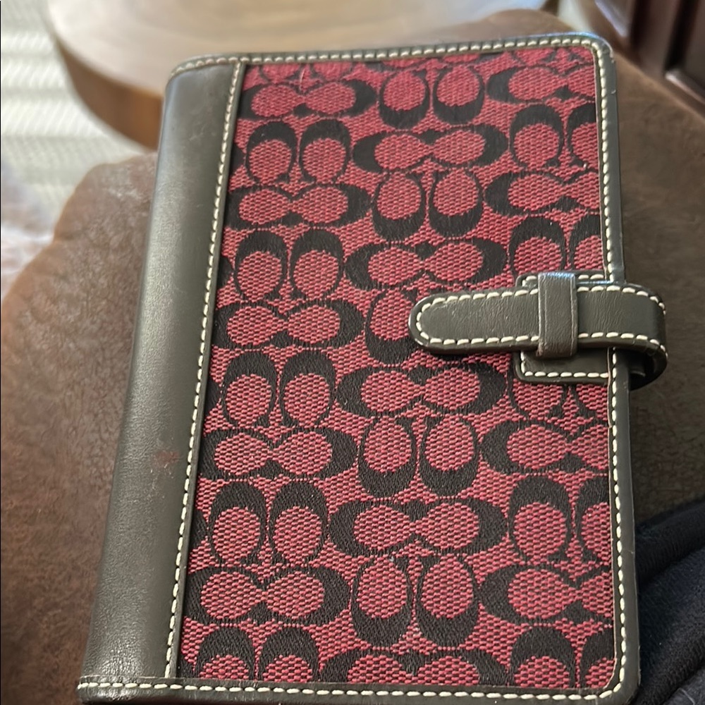 Coach Red and Brown Patterned Agenda Wallet